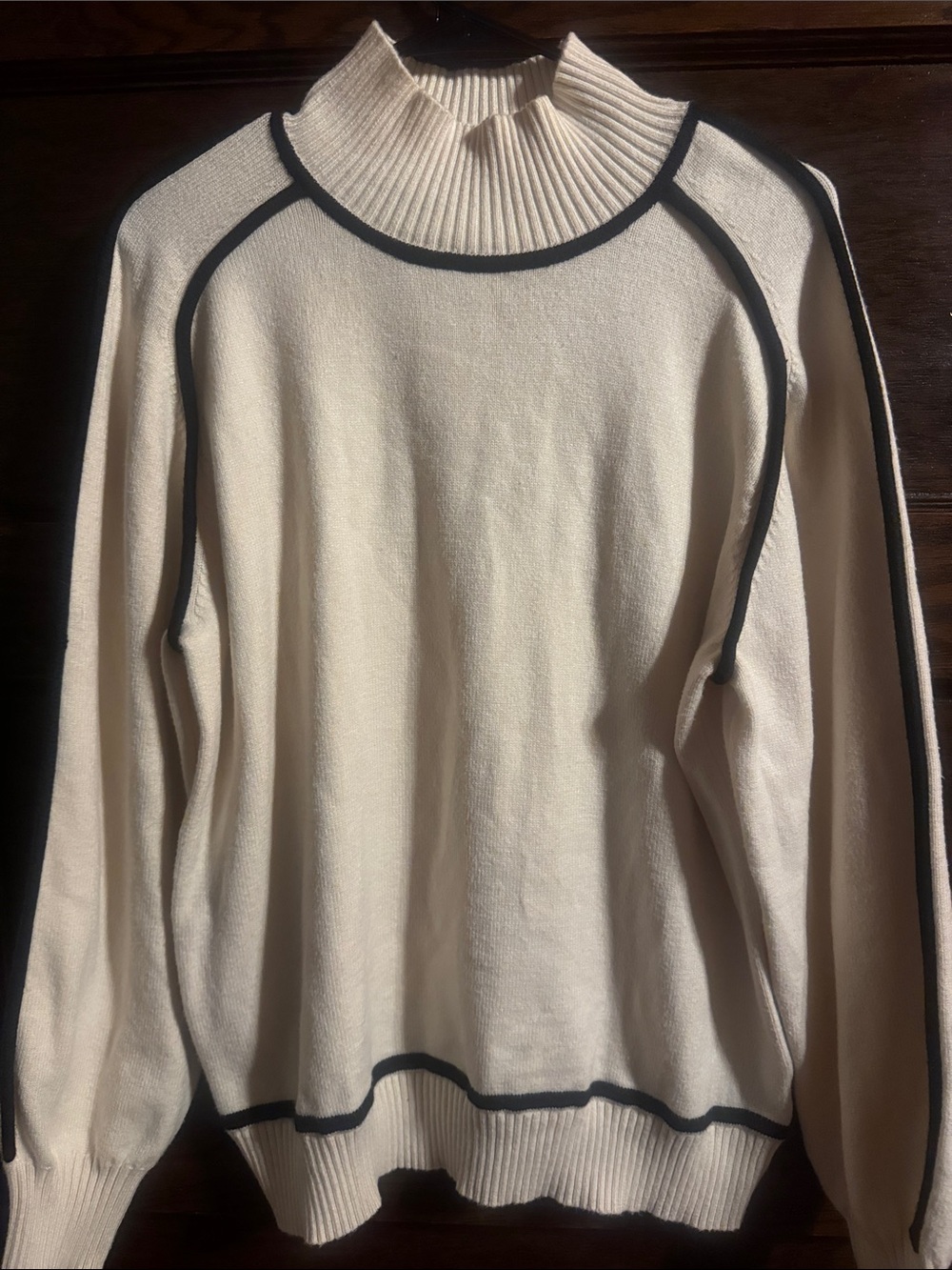 Baltic Born Cream Turtleneck Sweater with Black Contrast Trim, Size L